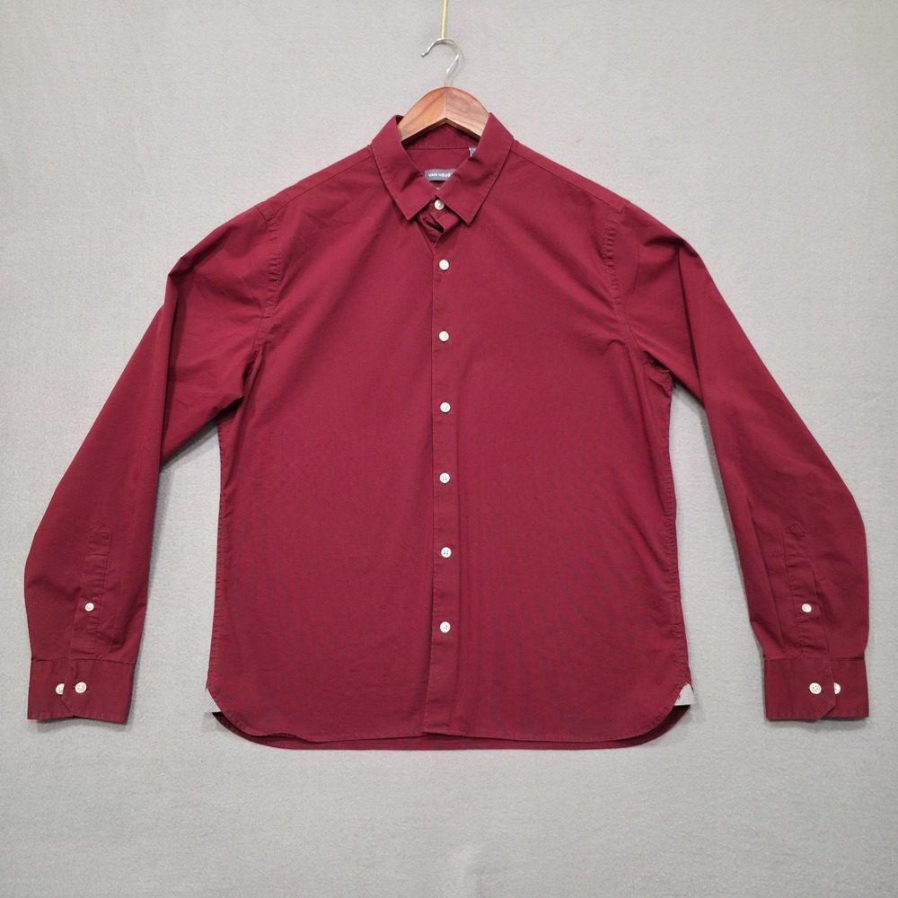 Van Heusen Never Tuck Men's Red Slim Fit Long Sleeve‎ Dress Shirt Size 16-16.5